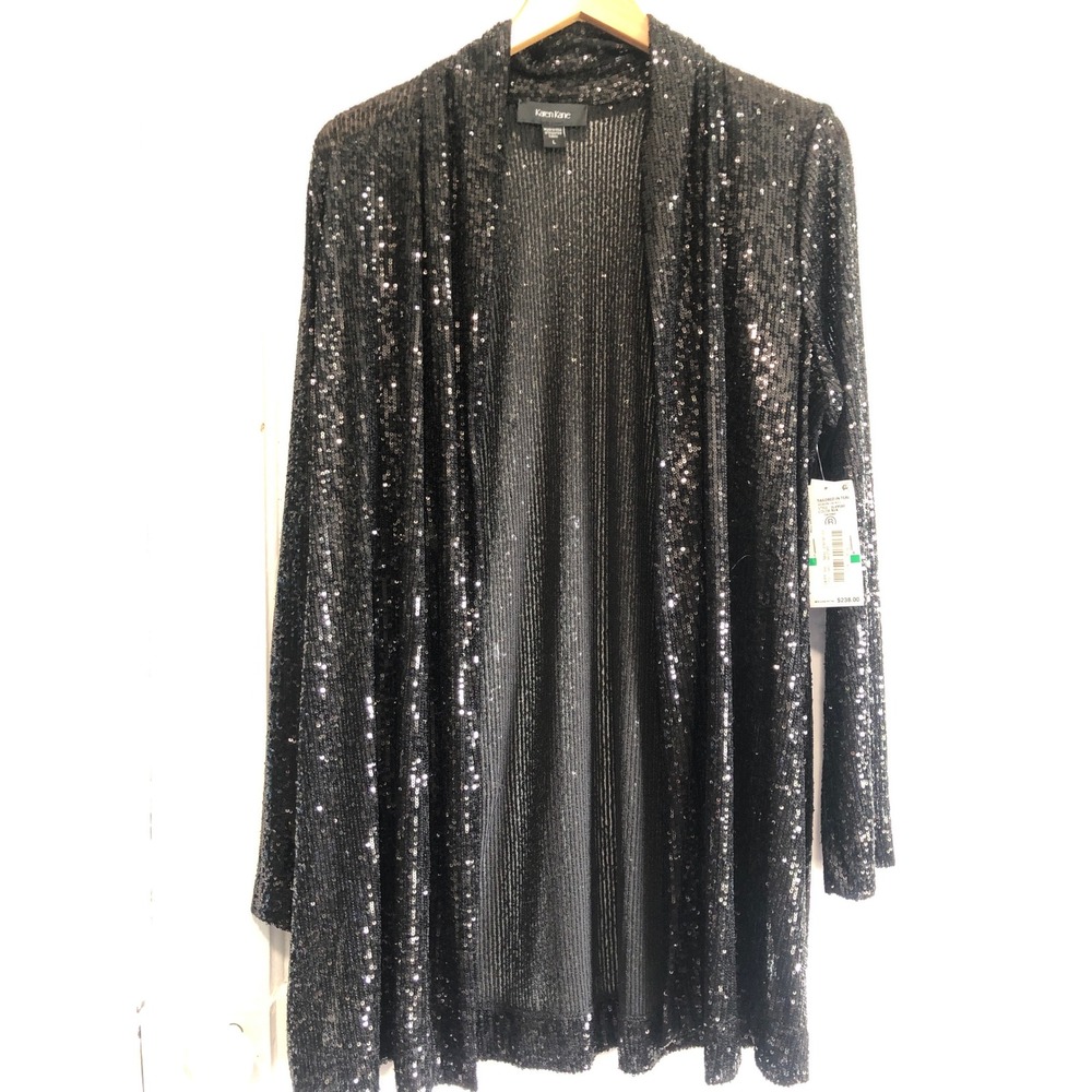 Karen Kane Black Sequin Duster Chic Glam MSRP $238 Large NEW